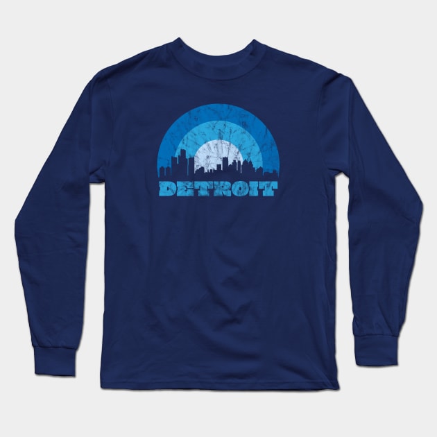 Detroit Vintage Sunrise - Football Colors Long Sleeve T-Shirt by SchaubDesign